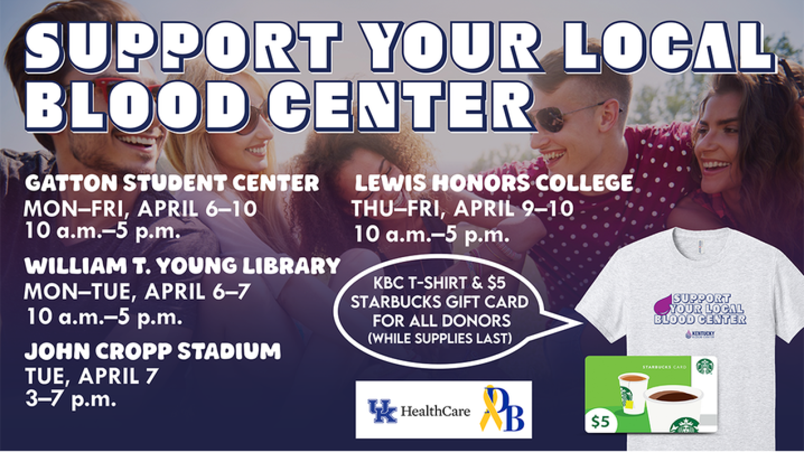 Blood Center drive dates and times.