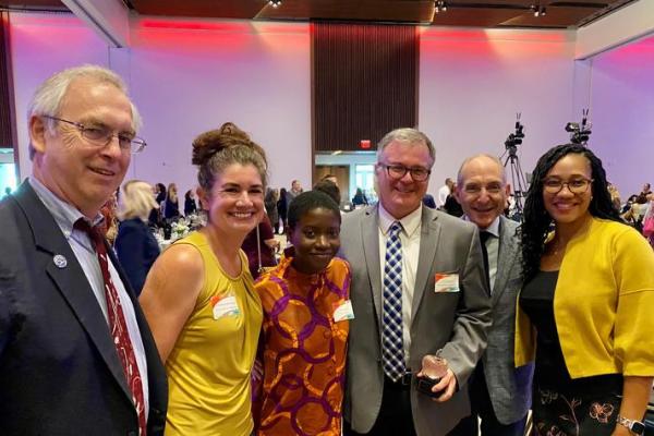 (Left to right) Dean Charles Griffith, Margaret Mohr-Schroeder, Lordina Mensah, Luke Bradley, President Eli Capilouto and Stephanie White.