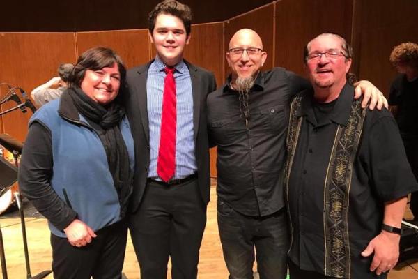 UK sophomore Kirby Davis (second from left) took second place in the NASA Collegiate Jazz Competition. Davis is seen here with fellow saxophone players UK faculty member Lisa Osland, popular musician Jeff Coffin and UK Jazz Studies Director Miles Osland.