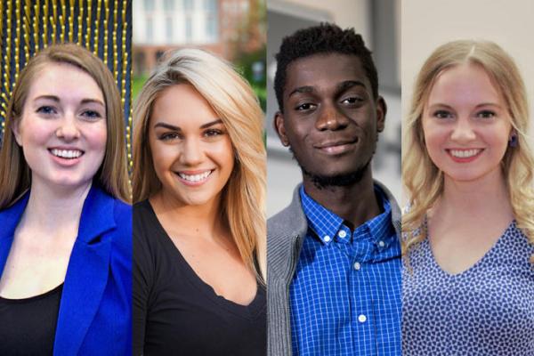 The May 2018 UK Commencement student speakers (left to right): Andrea Bomkamp, Elizabeth Dempsey, Esias Bedingar and Elizabeth Foster.