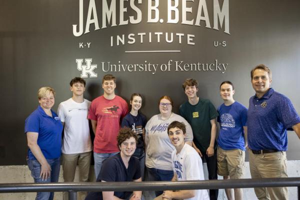 This year’s class of summer interns, photographed with James B. Beam Institute for Kentucky Spirits Director Seth DeBolt and Associate Director Ilka Balk.