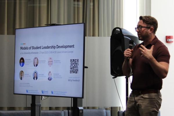 The Leadership Advisory Council of this Provost IMPACT Award hosted an interactive panel of experts on April 28, focusing on four models for student leadership development at UK. More than 70 participants attended. Photo by Libby Hannon.