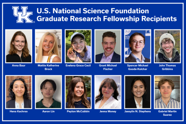 Twelve University of Kentucky students and recent graduates have been awarded U.S. National Science Foundation Graduate Research Fellowships.