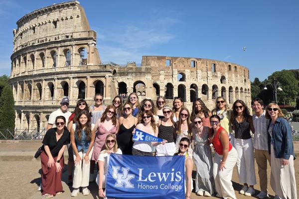 Students in front of the coliseum