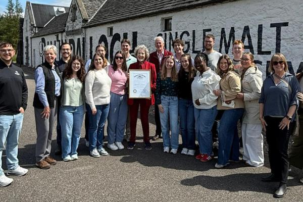 Students tour the historic Ballindalloch Distillery and meet Clare and Oliver Macpherson-Grant, parents of the current laird, or estate land-owner. The Macpherson-Grant family has owned the land dating back to the 1500s.