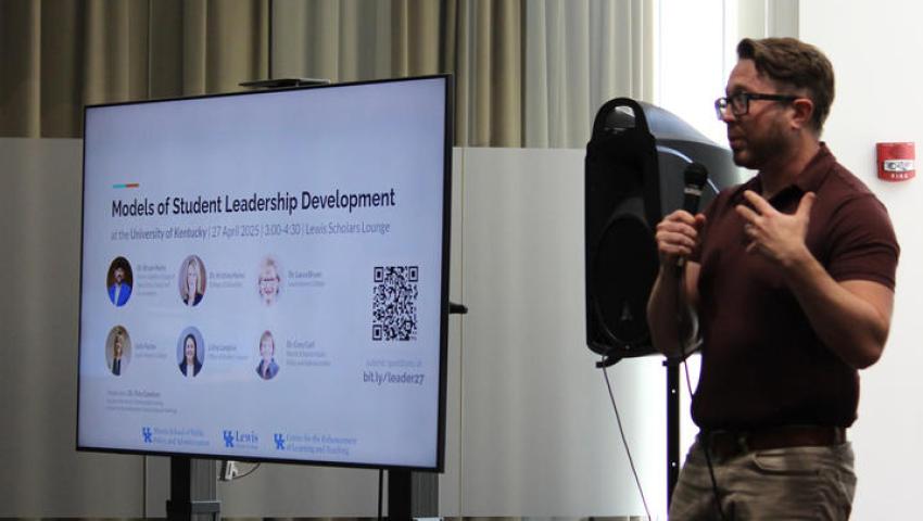 The Leadership Advisory Council of this Provost IMPACT Award hosted an interactive panel of experts on April 28, focusing on four models for student leadership development at UK. More than 70 participants attended. Photo by Libby Hannon.