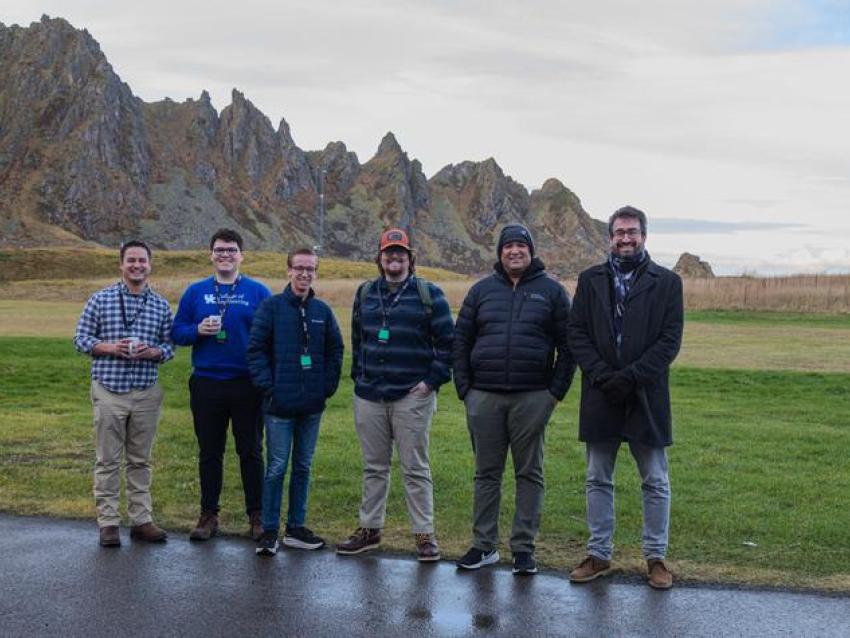 UK students and faculty gather in Norway to prepare their payload for NASA’s GHOST mission. From left: Alexander Barrera, Eric Adams, Carson Brown, Cannon Shields, Savio Poovathingal and Alexandre Martin.
