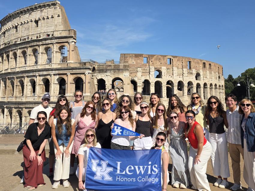 Students in front of the coliseum